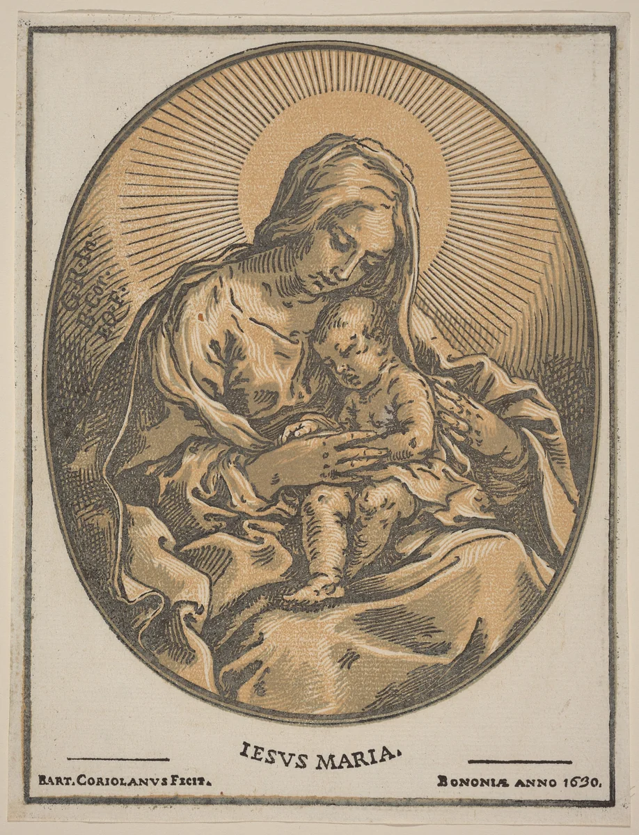 Virgin and Child by Bartolomeo Coriolano; Guido Reni, print, 1630