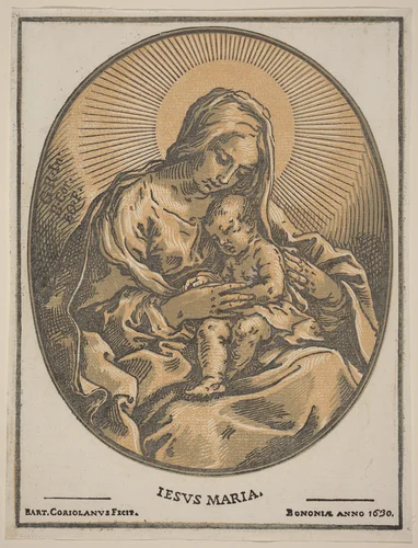 Virgin and Child by Bartolomeo Coriolano; Guido Reni, print, 1630