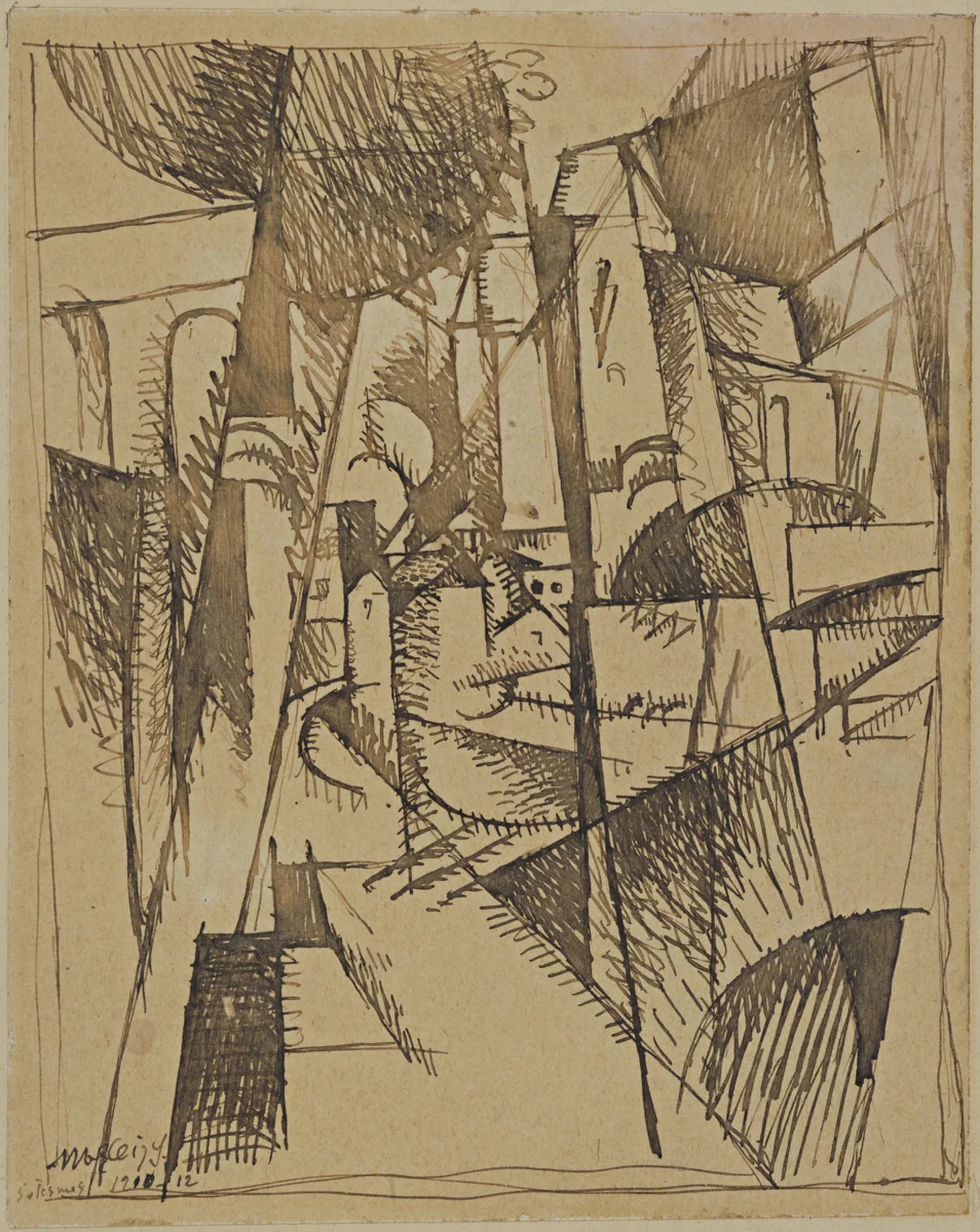 Landscape with Bridge and Viaduct by Albert Gleizes, drawing, 1910
