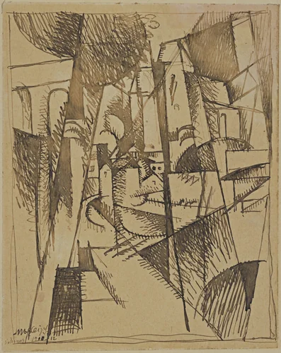Landscape with Bridge and Viaduct by Albert Gleizes, drawing, 1910