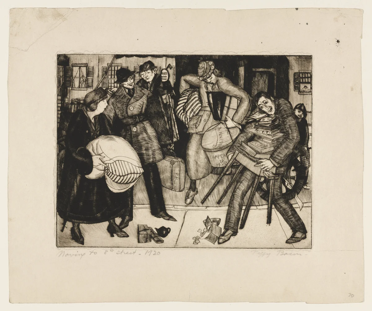 Moving to 8th Street by Peggy Bacon, print, 1920