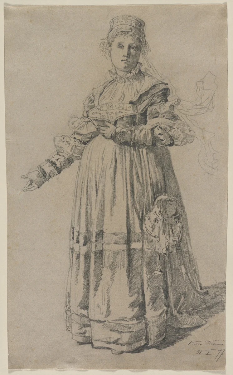 Standing Woman by Victor Tobler, drawing, 1877