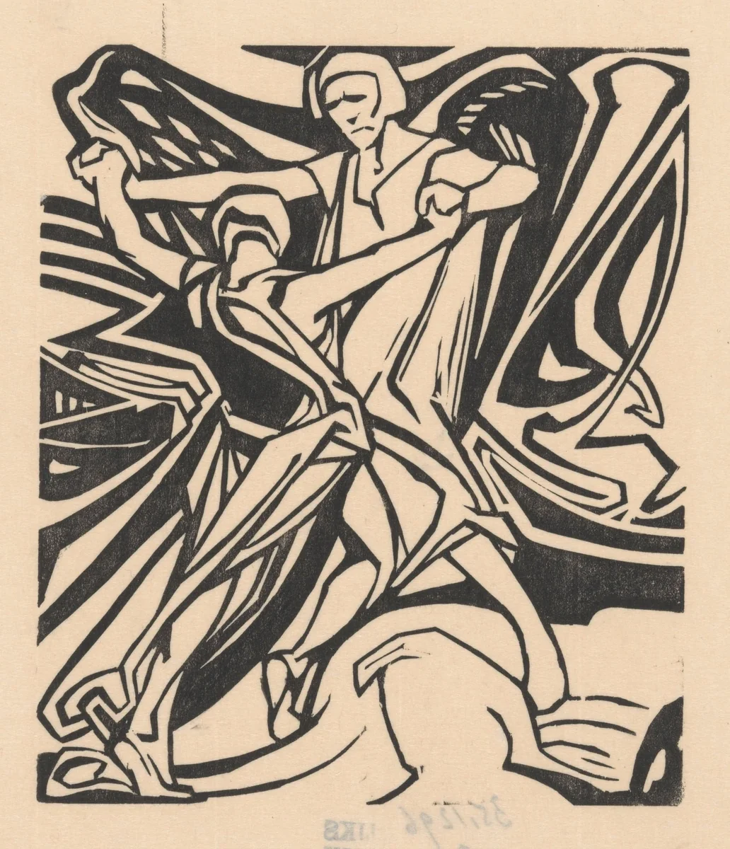 Jakob worstelt met de engel by Johannes Josephus Aarts, print, 1881-1934