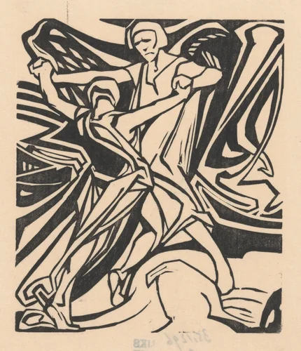 Jakob worstelt met de engel by Johannes Josephus Aarts, print, 1881-1934