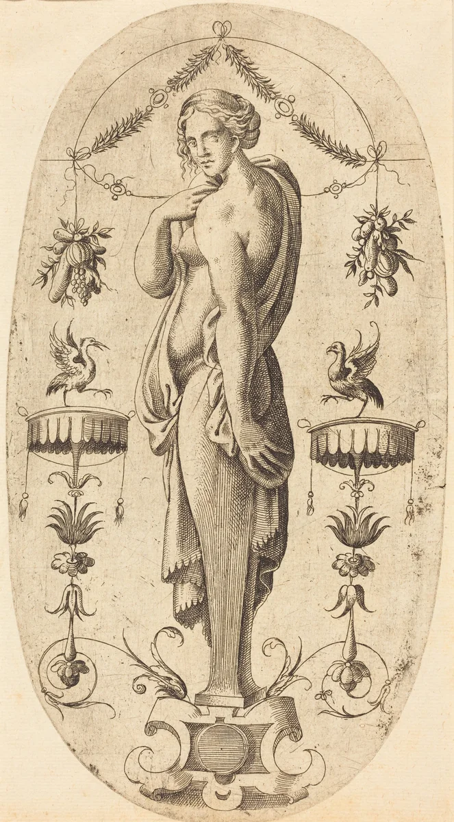Woman with Left Profile by Jean Mignon, print, 1523-1603