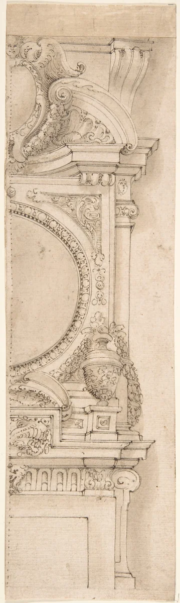 Design for the right half of a chimneypiece by anonymous, drawing, 1600-1700