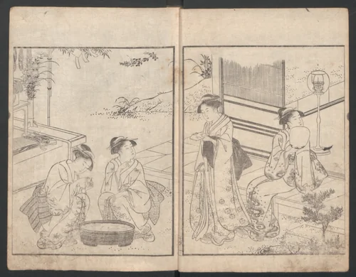 Illustrated Book of Kyōka (comic poems) "Maple Bridge" (Ehon momiji bashi) 絵本紅葉橋 by Katsukawa Shunchō (勝川春潮), book, 1780-1800