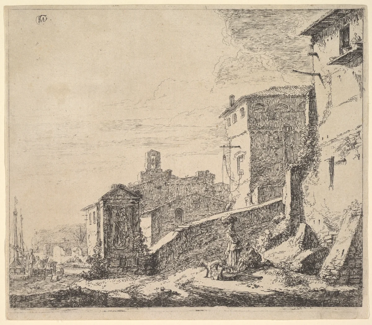 A Woman Standing by a Seated Man by Thomas Wijck, print, 1616-1677