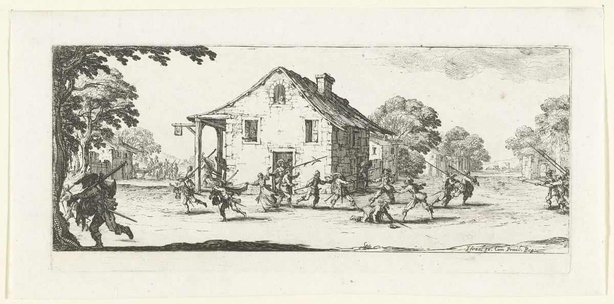 Soldaten plunderen een herberg by Jacques Callot, print, 1633