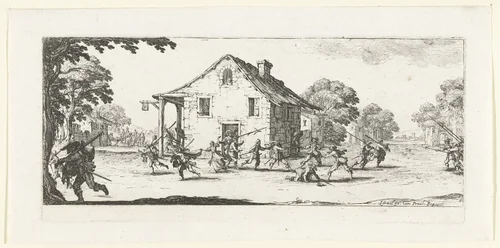 Soldaten plunderen een herberg by Jacques Callot, print, 1633