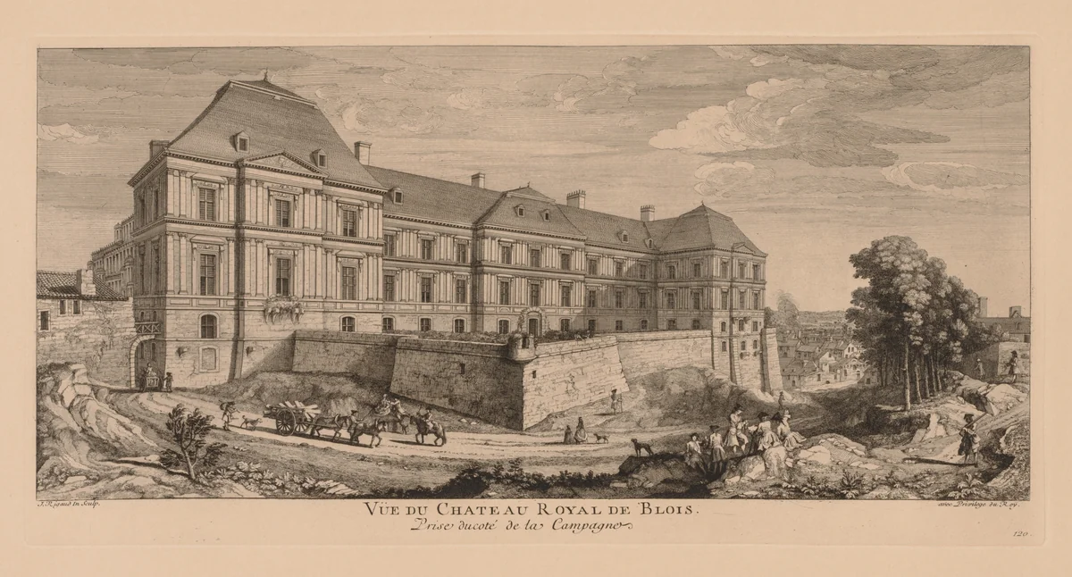 Vue du Château royal de Blois, prise du côté de la campagne by Jacques Rigaud, print, 1700-1754