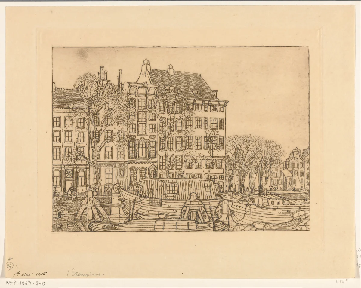 Huizen aan de Prins Hendrikkade in Amsterdam by Wijnand Otto Jan Nieuwenkamp, print, 1905