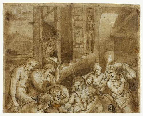 Adoration of the Shepherds: Upper Half by Giulio Romano, drawing, 1501-1600