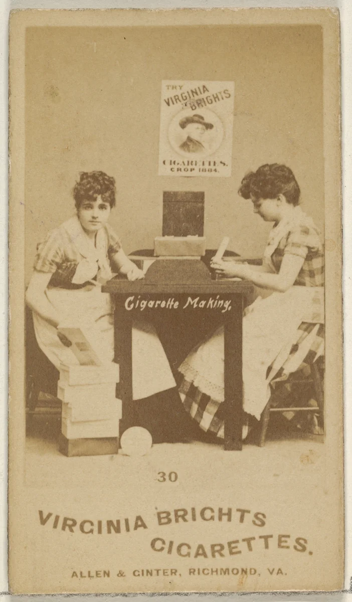 Card 30, from the series, Cigarette Making Girls (N46) for Virginia Brights Cigarettes by Allen & Ginter, photograph, 1888