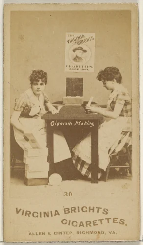 Card 30, from the series, Cigarette Making Girls (N46) for Virginia Brights Cigarettes by Allen & Ginter, photograph, 1888