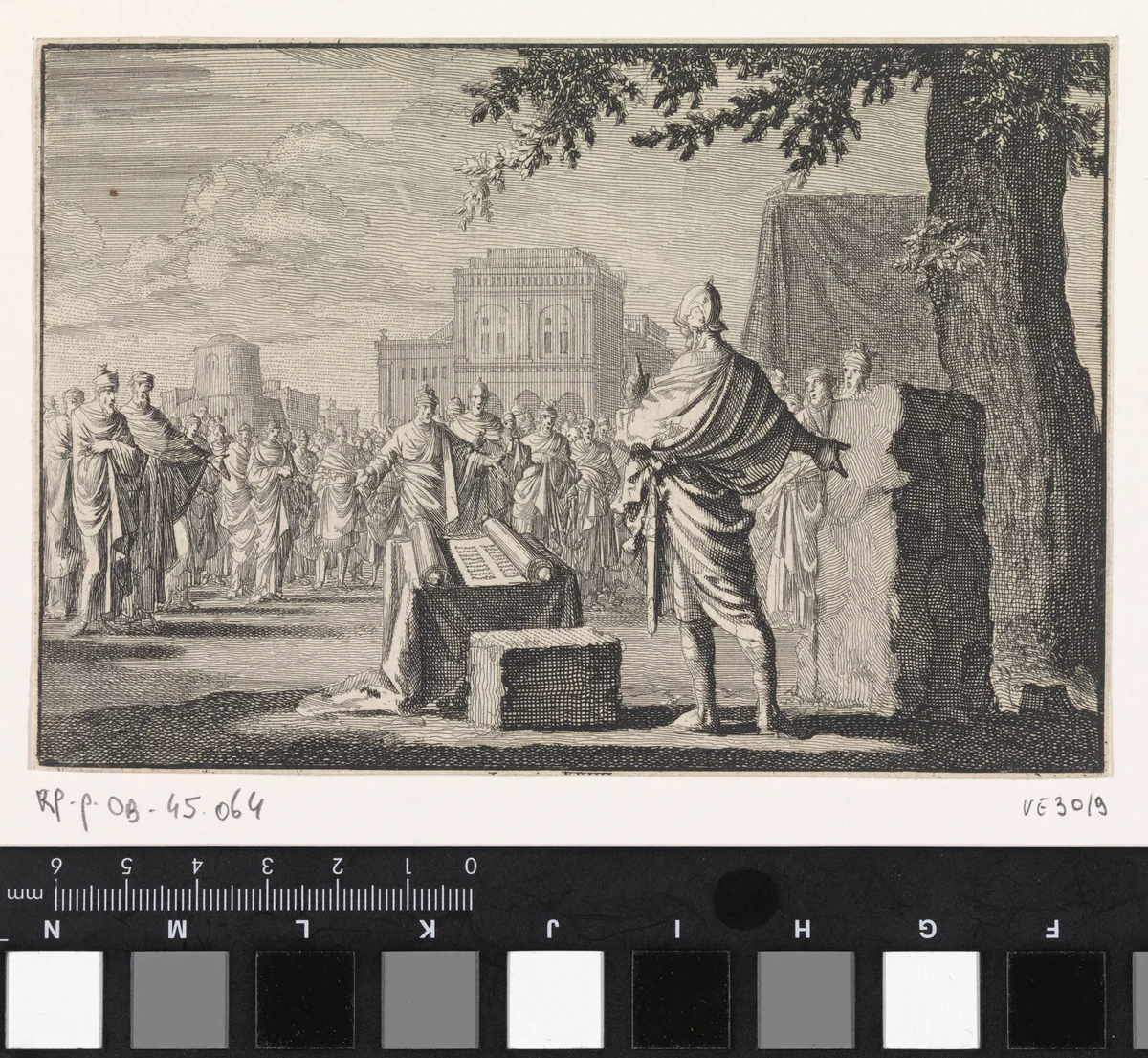 Jozua richt een gedenksteen op by Jan Luyken, print, 1703