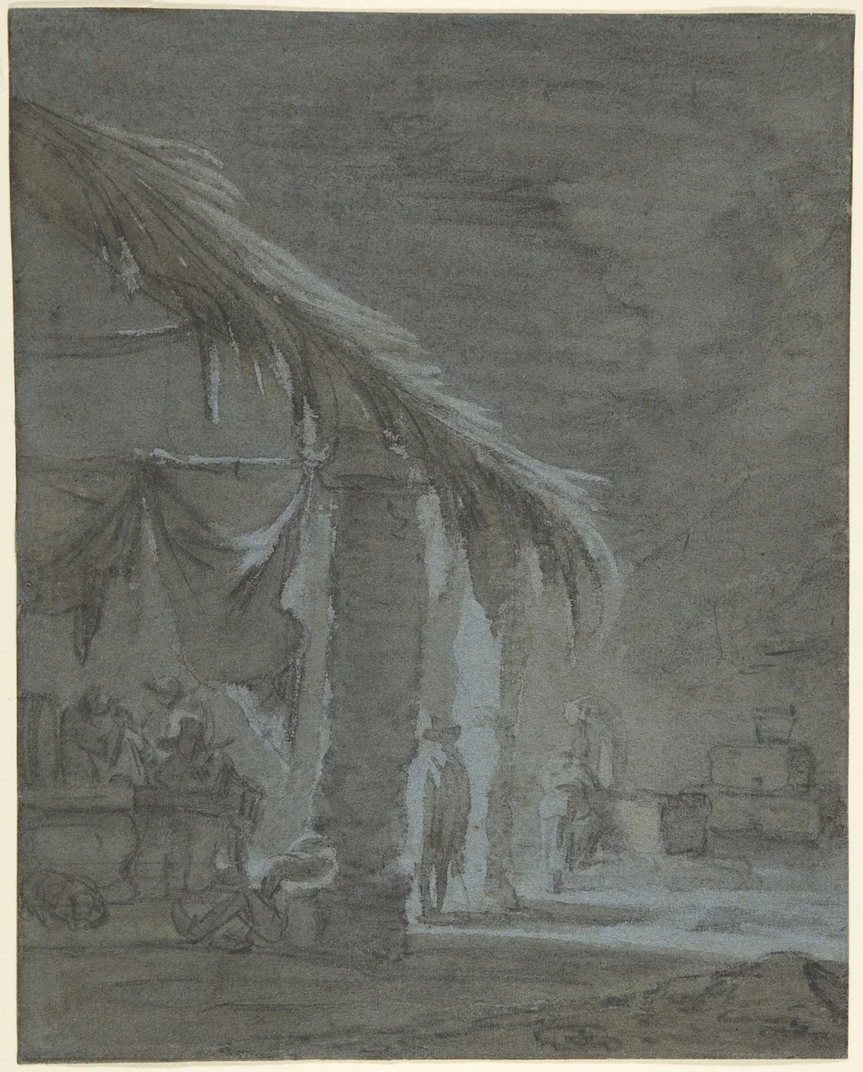 Figures in an Outdoor Tavern by Jan Asselijn, drawing, 1635-1652