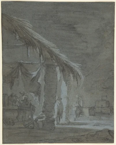 Figures in an Outdoor Tavern by Jan Asselijn, drawing, 1635-1652