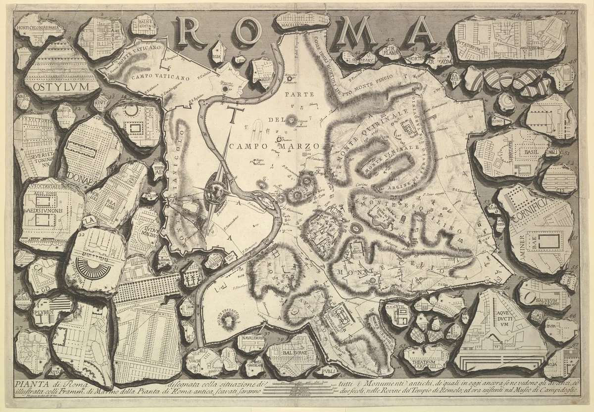 Plan of Rome..., from "Le Antichità Romane" (Roman Antiquities) by Giovanni Battista Piranesi, print, 1751-1761