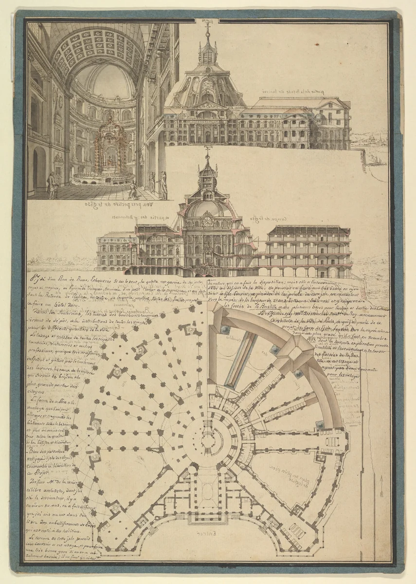 Architectural Drawing for a Chapel and Hospital by de la Maire, drawing, 1762-1772