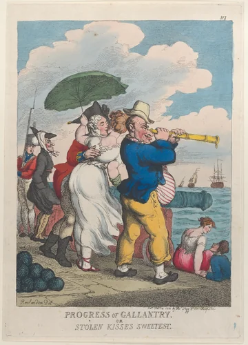 Progress of Gallantry or Stolen Kisses Sweetest by Thomas Rowlandson, print, 1814
