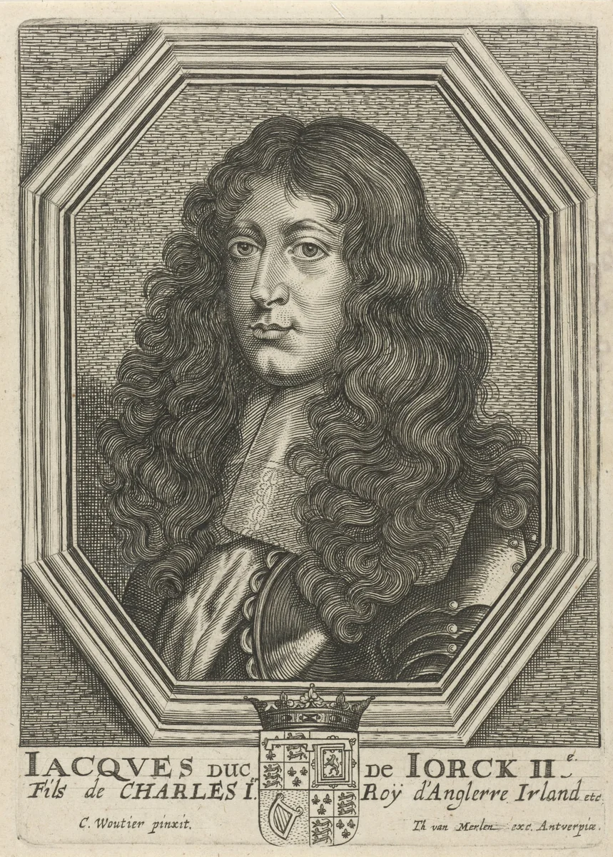 Portret van Jacobus II, koning van Engeland en Schotland by Theodor van Merlen, print, 1619-1672