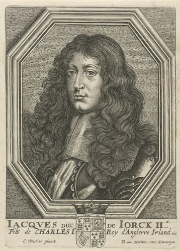 Portret van Jacobus II, koning van Engeland en Schotland by Theodor van Merlen, print, 1619-1672