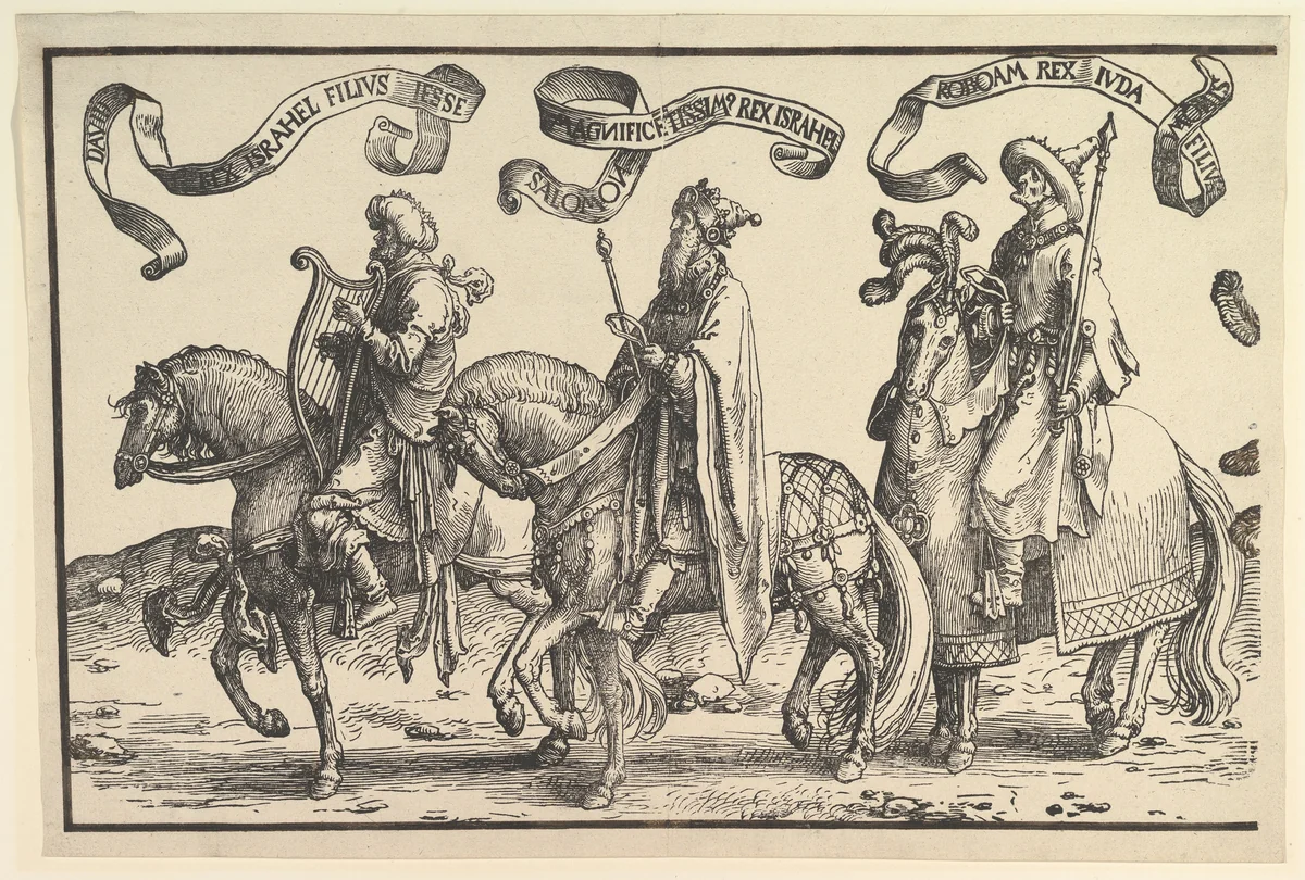 David, Solomon, Rehoboam, from The Twelve Kings of Israel by Lucas van Leyden, print, 1520