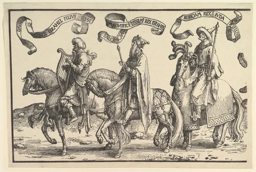 David, Solomon, Rehoboam, from The Twelve Kings of Israel by Lucas van Leyden, print, 1520