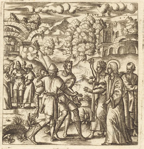 Christ Heals a Dumb Man by Léonard Gaultier, print, 1576-1580