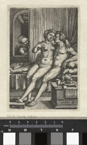 Abraham en Hagar bespied door Sara by Unknown, print, 1546-1550