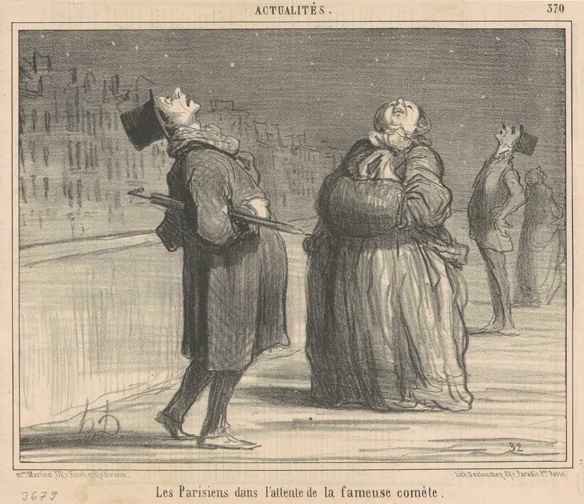 La parisiens dans l'attente de la ...comète by Honoré Daumier, print, 1857