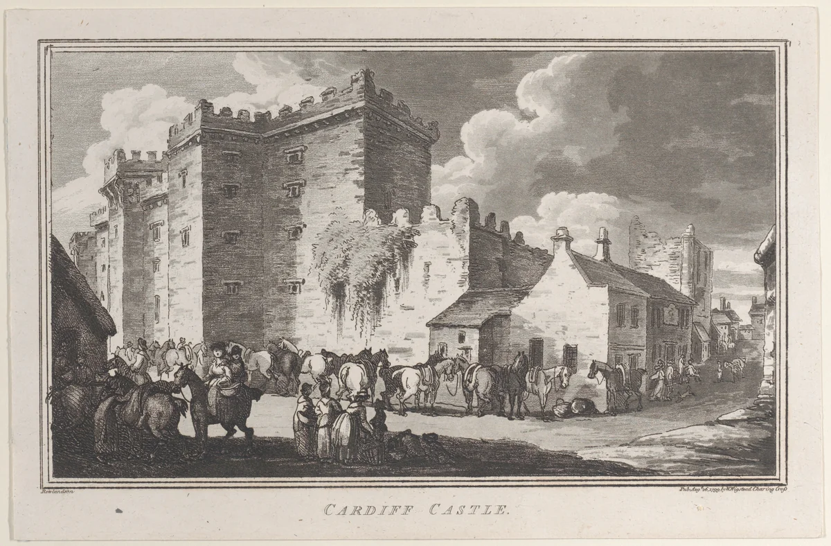 Cardiff Castle, from "Remarks on a Tour to North and South Wales, in the year 1797" by John Hill, print, 1799