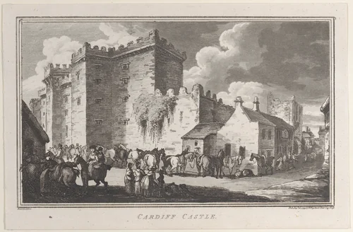 Cardiff Castle, from "Remarks on a Tour to North and South Wales, in the year 1797" by John Hill, print, 1799