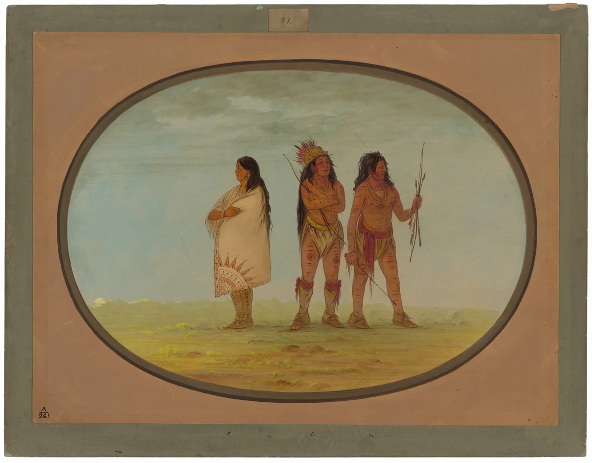 Three Navaho Indians by George Catlin, painting, 1861-1869