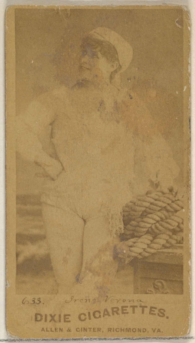 Card 633, Irene Verona, from the Actors and Actresses series (N45, Type 7) for Dixie Cigarettes by Allen & Ginter, photograph, 1885-1891