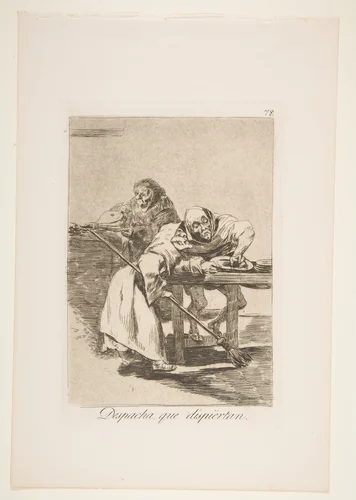 Plate 78 from "Los Caprichos": Be quick, they are waking up (Despacha, que dispiertan) by Goya, print, 1881-1886