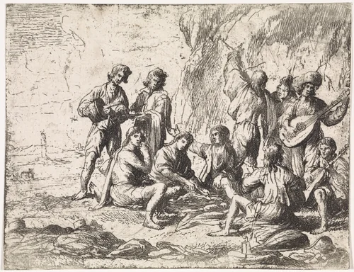 Picknick in de bergen by Cornelis de Wael, print, 1630-1648