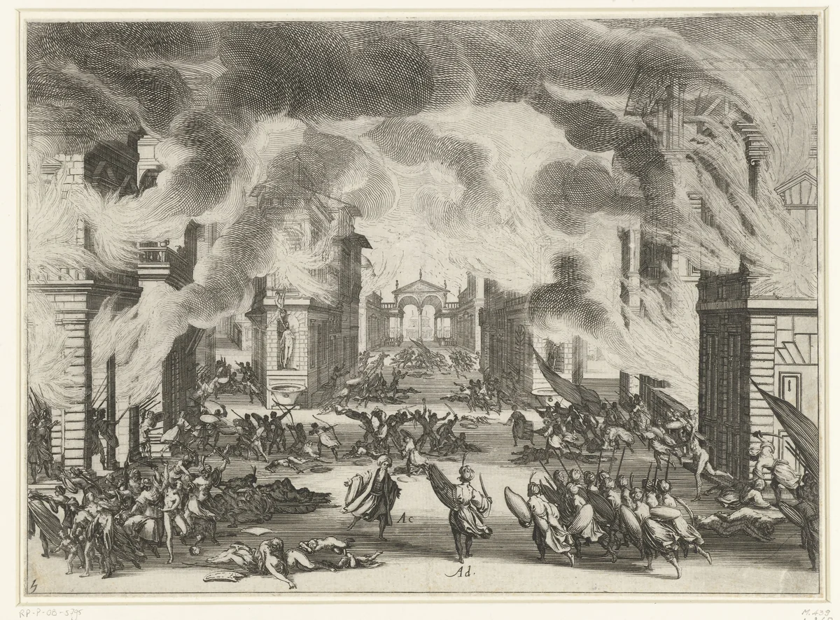 Illustratie bij de vijfde acte van de tragedie 'Il Solimano' by Jacques Callot, print, 1619-1620