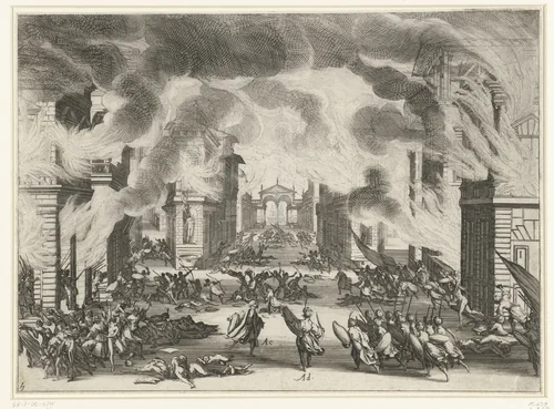 Illustratie bij de vijfde acte van de tragedie 'Il Solimano' by Jacques Callot, print, 1619-1620