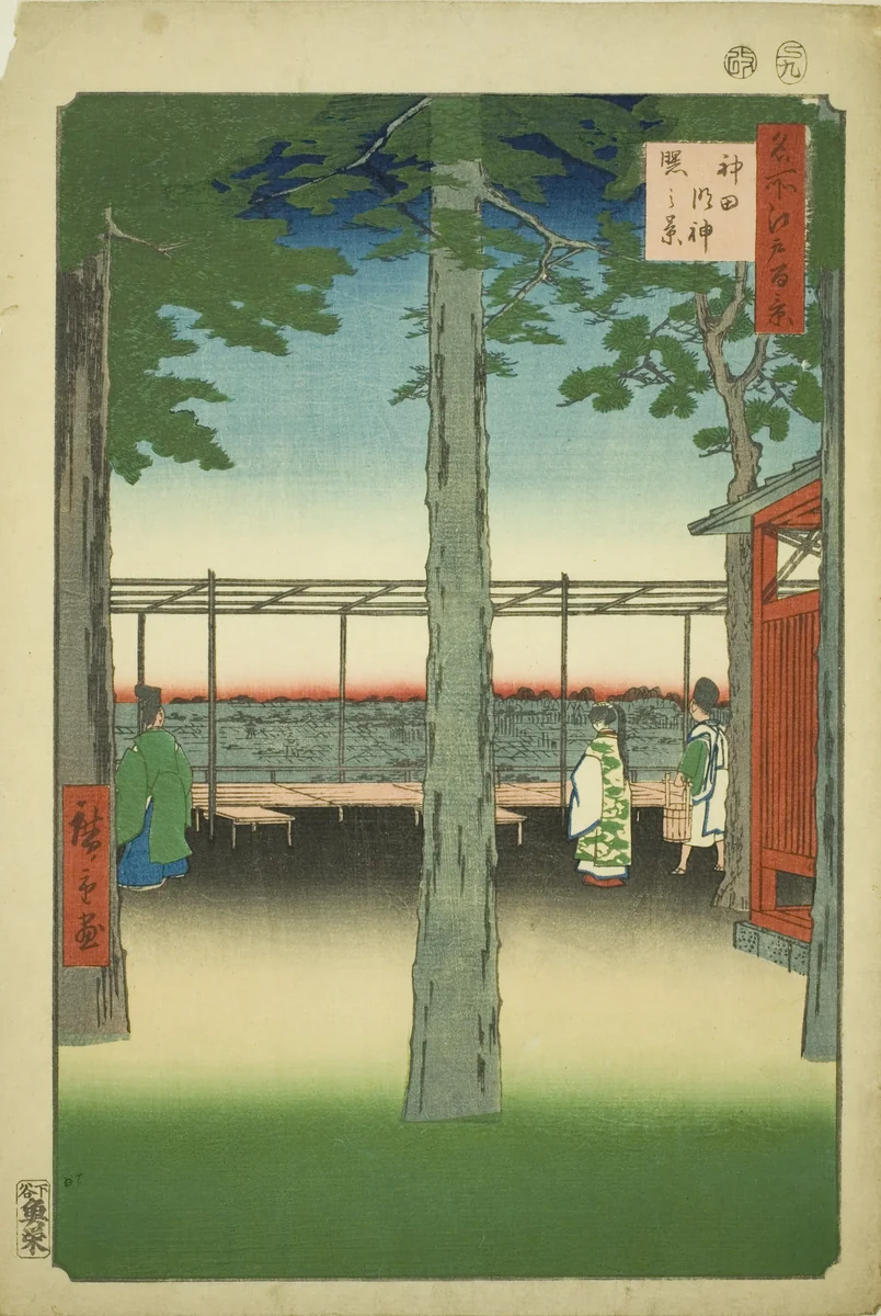 Dawn at Kanda Myojin Shrine (Kanda Myojin akebono no kei), from the series "One Hundred Famous Views of Edo (Meisho Edo hyakkei)" by Utagawa Hiroshige (歌川広重), print, 1857