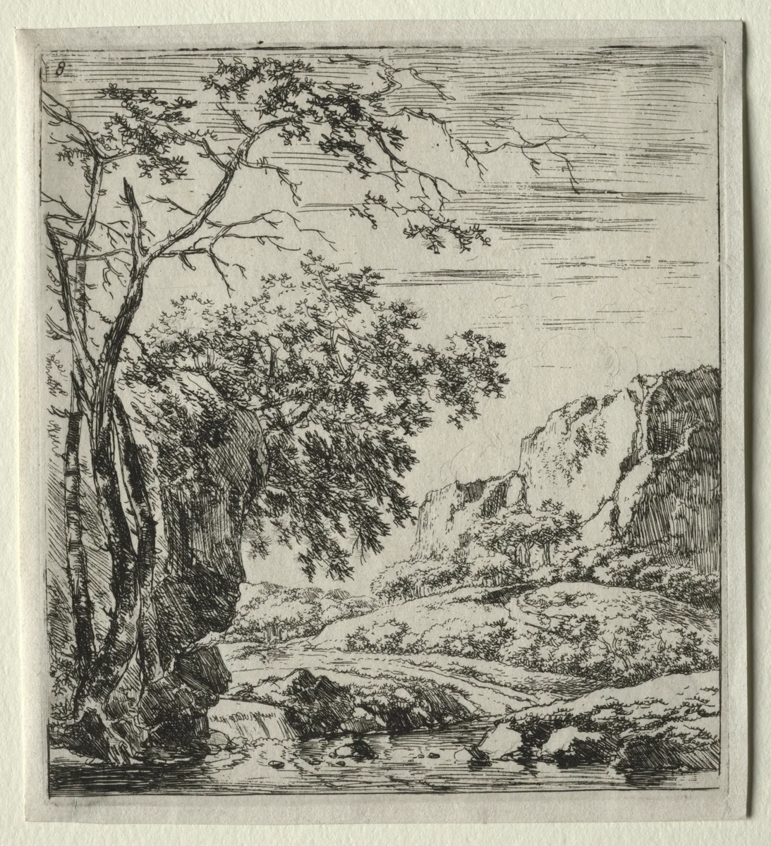 Les trois arbres près du rocher by Herman Naiwincx, print, 1640-1651
