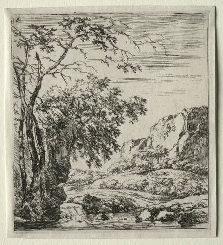 Les trois arbres près du rocher by Herman Naiwincx, print, 1640-1651