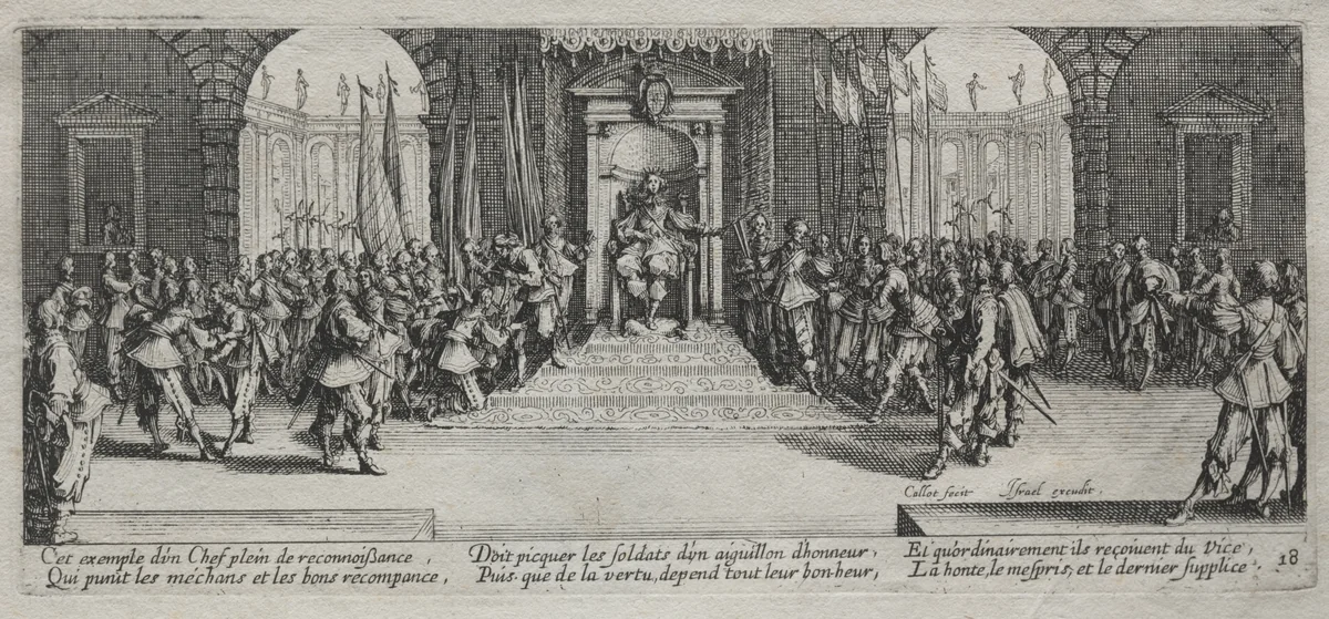 The Large Miseries of War: Distribution of Recompense by Jacques Callot, print, 1633