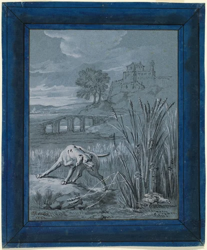 The Partridge Saves Her Young by Jean-Baptiste Oudry, drawing, 1732