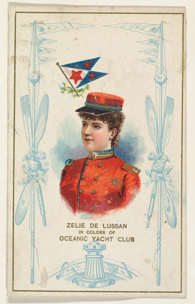 Zelie de Lussan in Colors of Oceanic Yacht Club, from the Yacht Colors of the World series (N140) issued by Duke Sons & Co. to promote Honest Long Cut Tobacco by W. Duke, Sons & Co., print, 1890