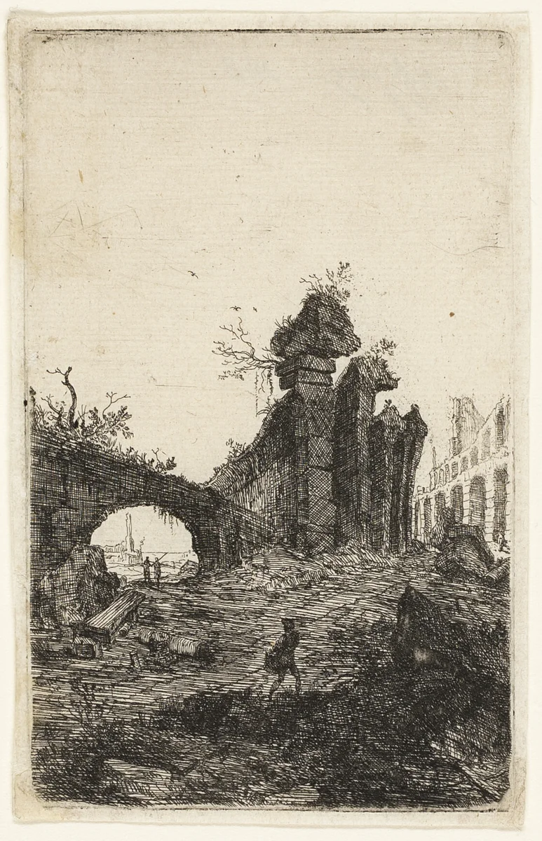 Ruins of the Collosseum, plate 10 from The Ruins of Rome by Bartholomeus Breenbergh, print, 1639-1640
