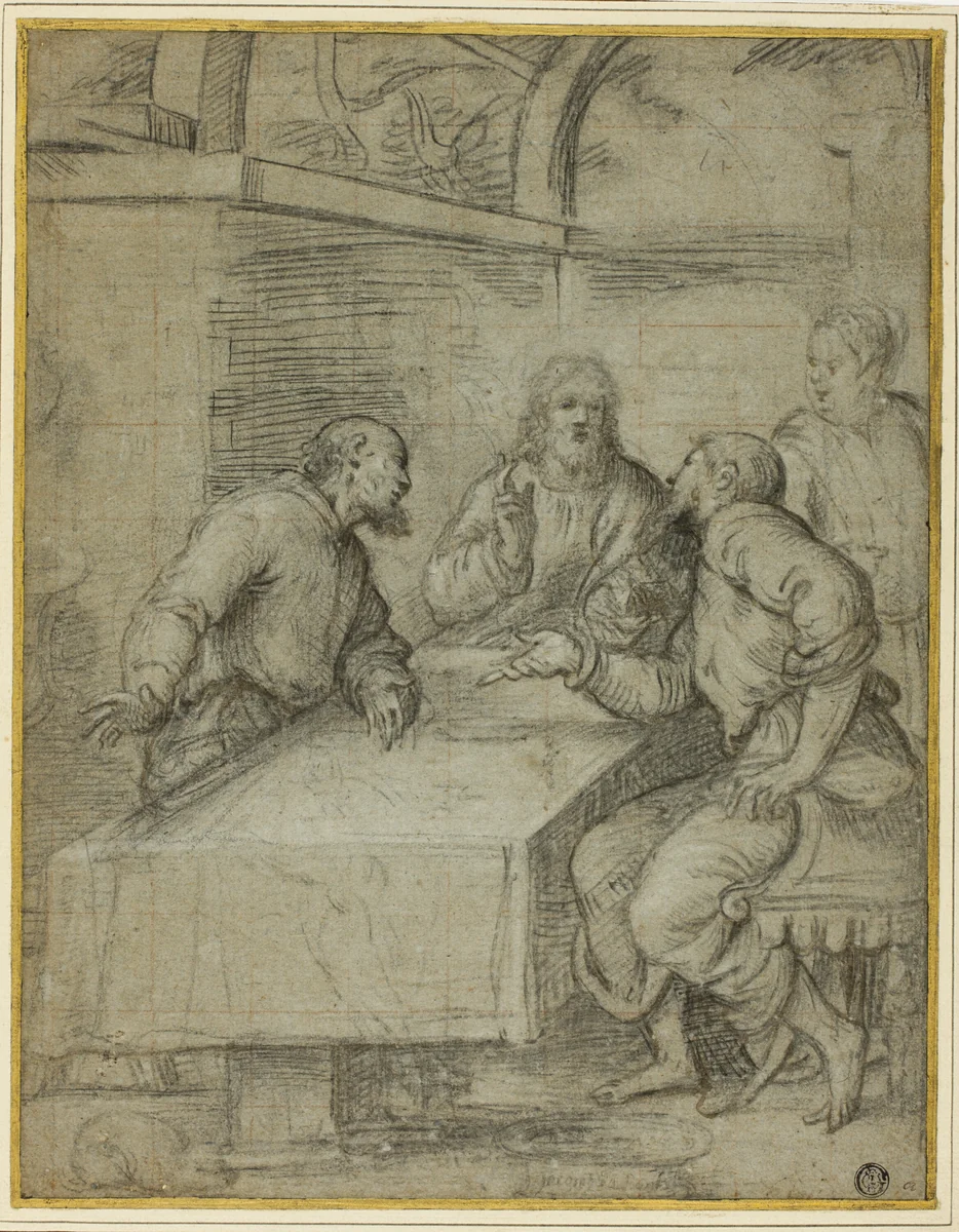 Study for the Supper at Emmaus by Giulio Campi, drawing, 1550-1559