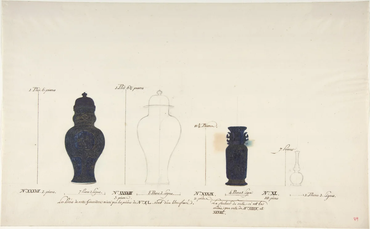 Design for Four Vases by anonymous, drawing, 1765-1790