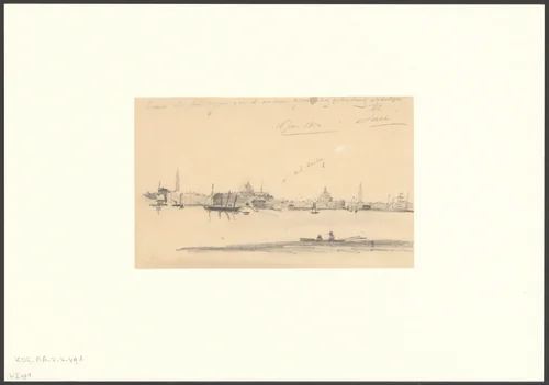 Gezicht op Amsterdam vanaf Volewijk by anonymous, drawing, 1850